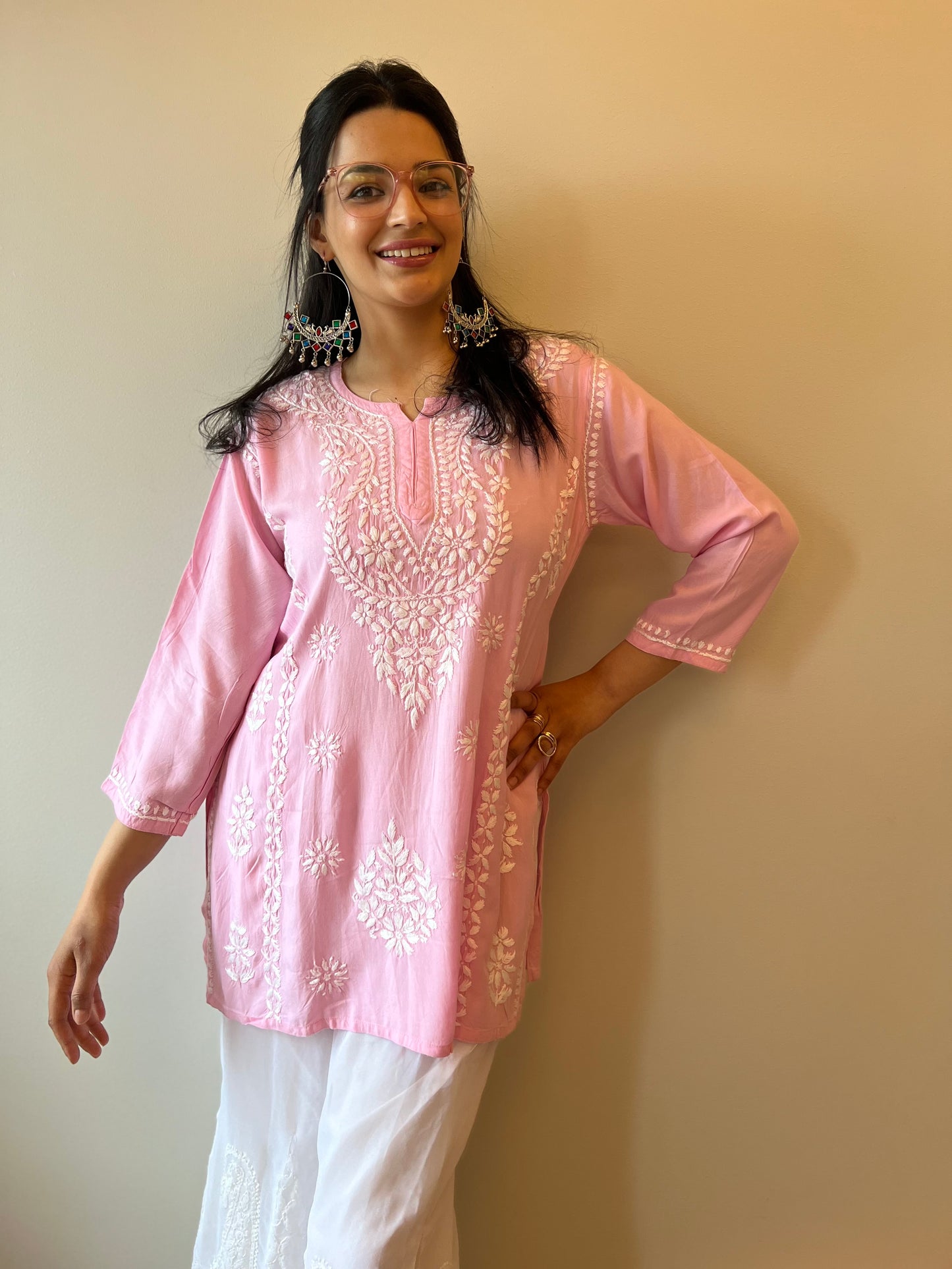 Pink Petal - Modal Chikankari Short Top