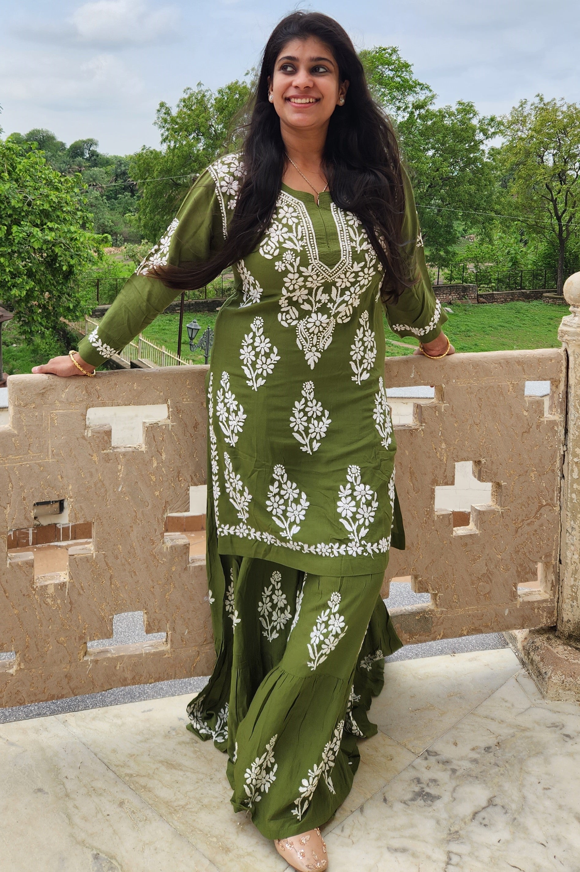 Modal Hand Embroidered Chikankari Kurta and Garara Set