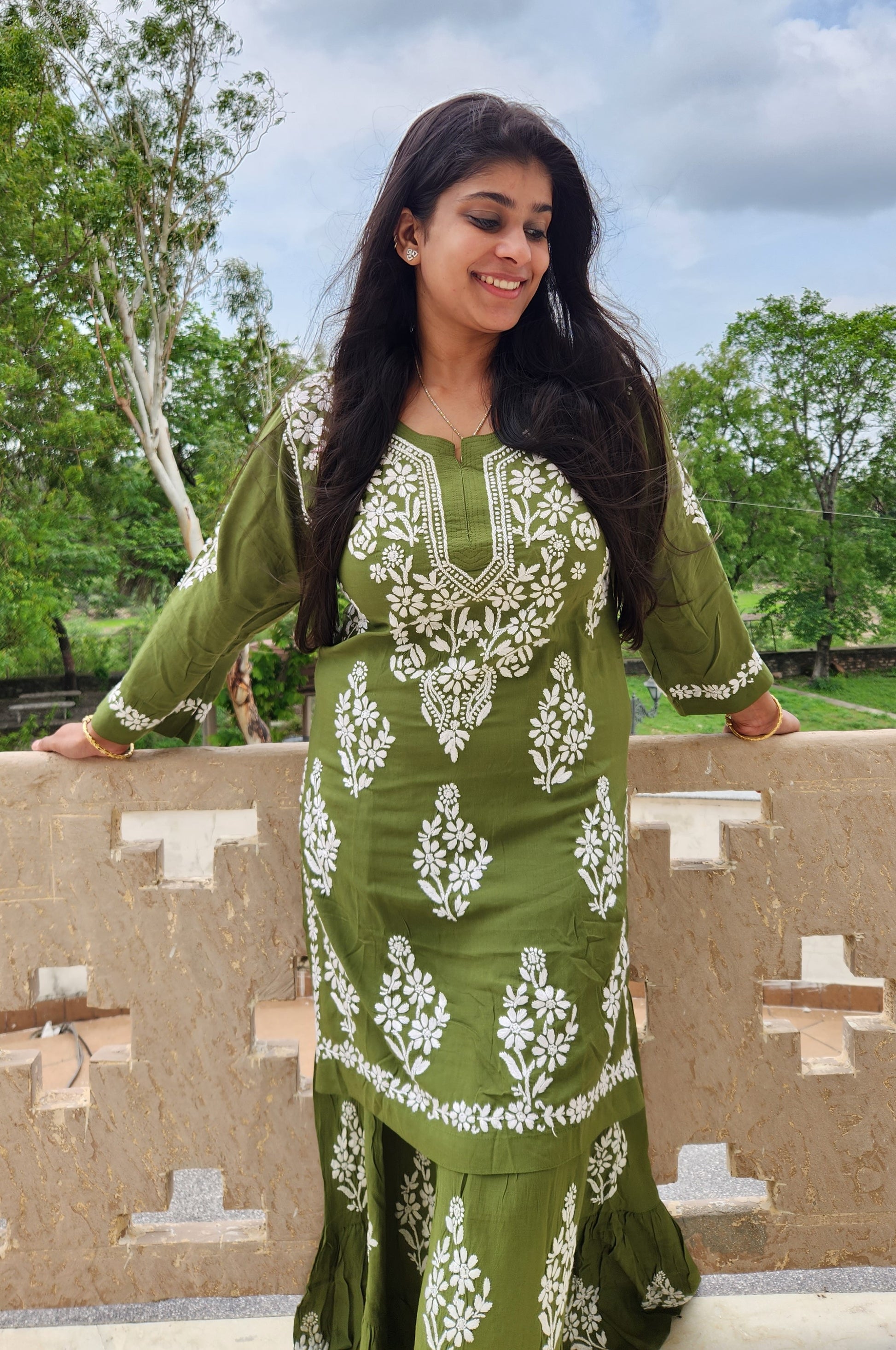 Modal Hand Embroidered Chikankari Kurta and Garara Set