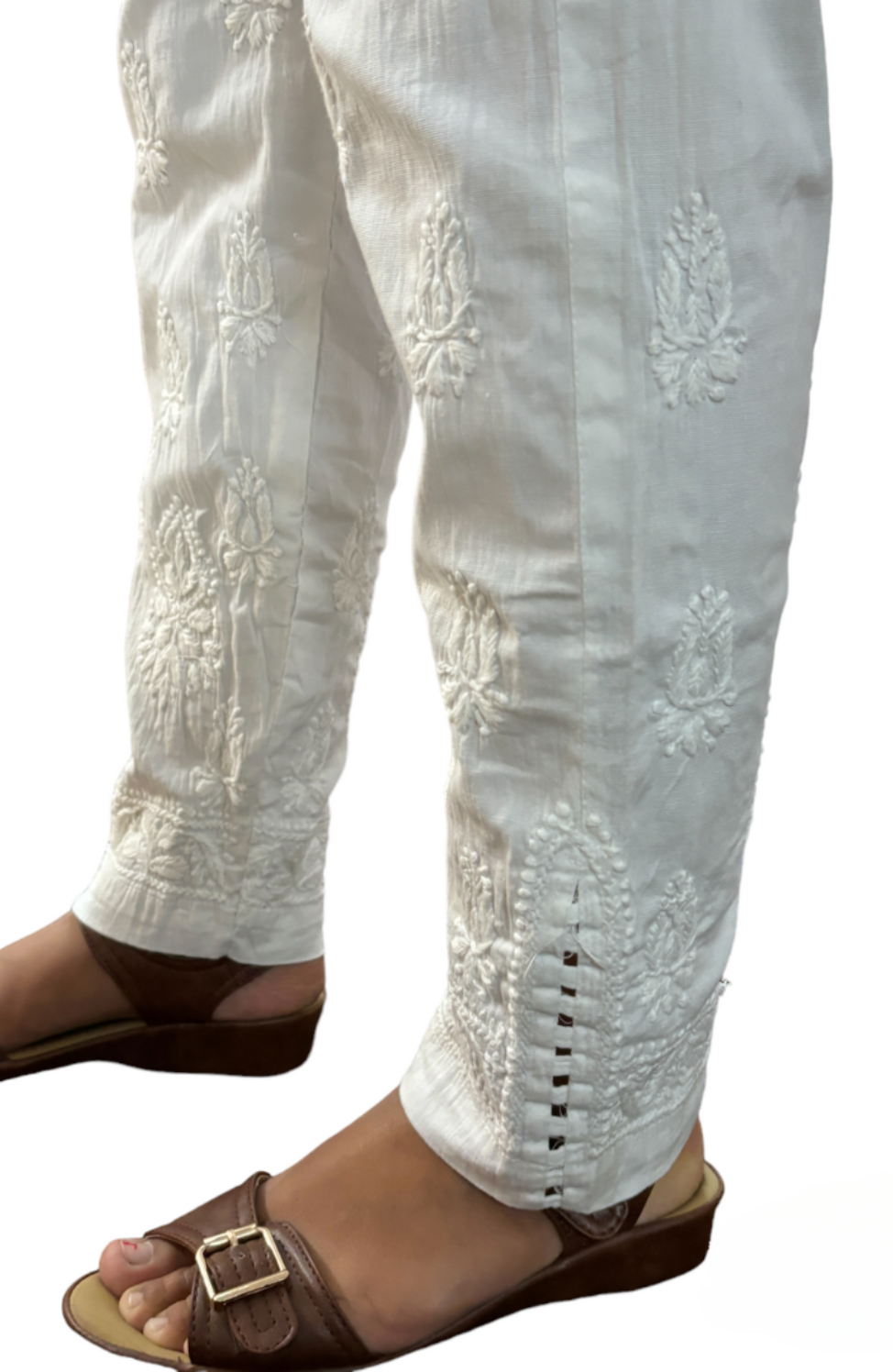 Cotton Hand Embroidered Chikankari Straight Pants