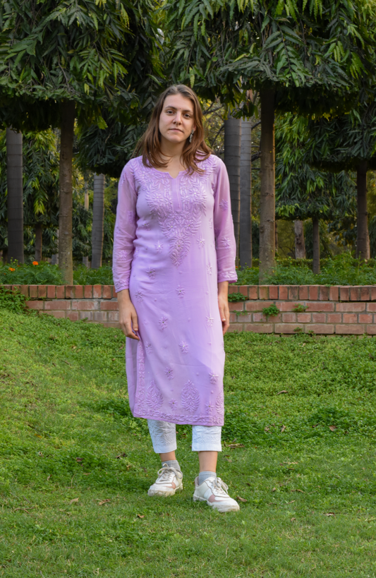 Lavender Grace - Viscose Georgette Chikankari Kurti