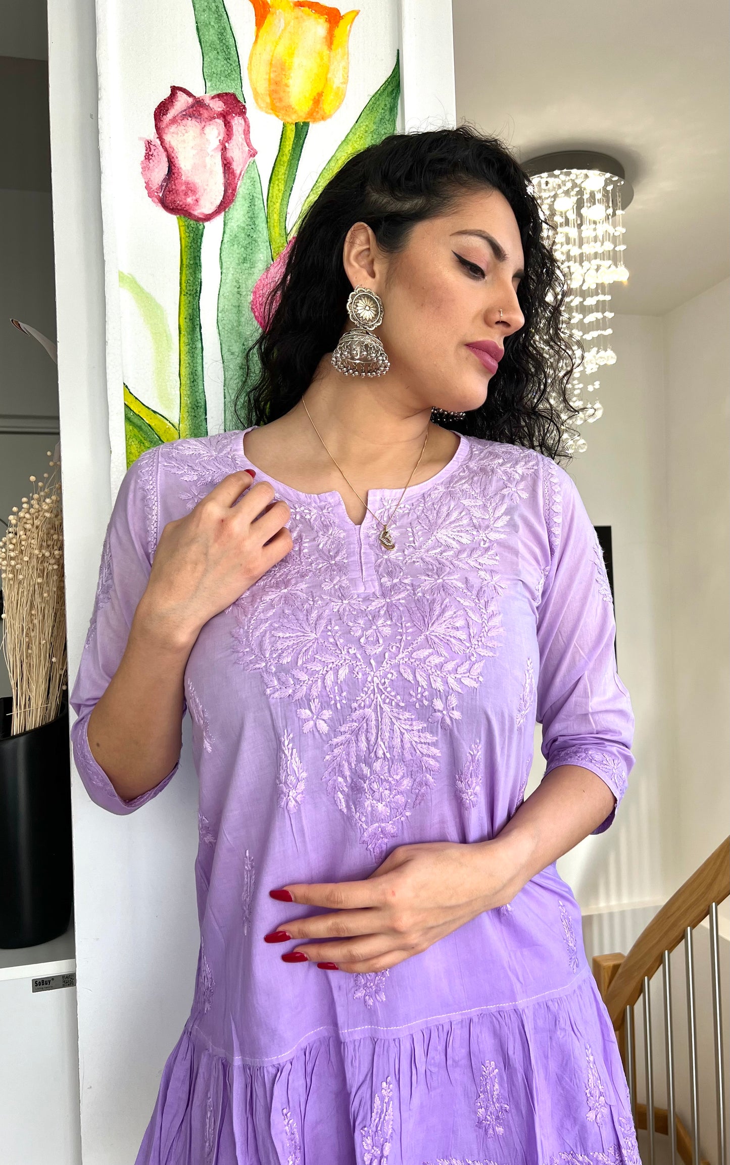 Lavender Luxe - Pure Cotton Chikankari Short Top