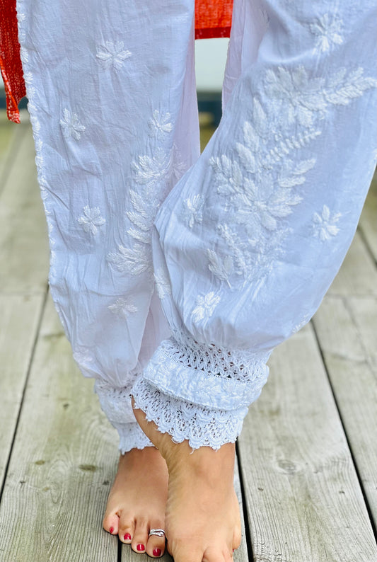 Ziba - Cotton Hand-Embroidered Chikankari Afghani Pants