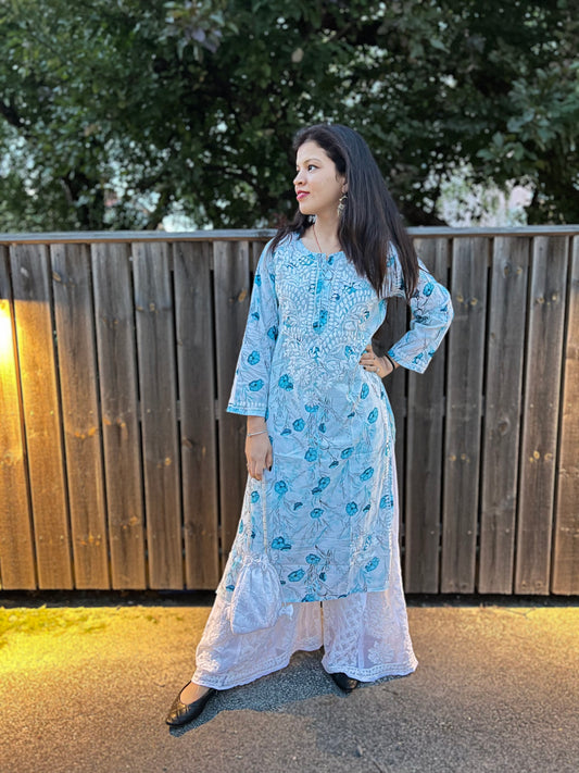 Orchid Oasis - Printed Muslin Chikankari Kurti