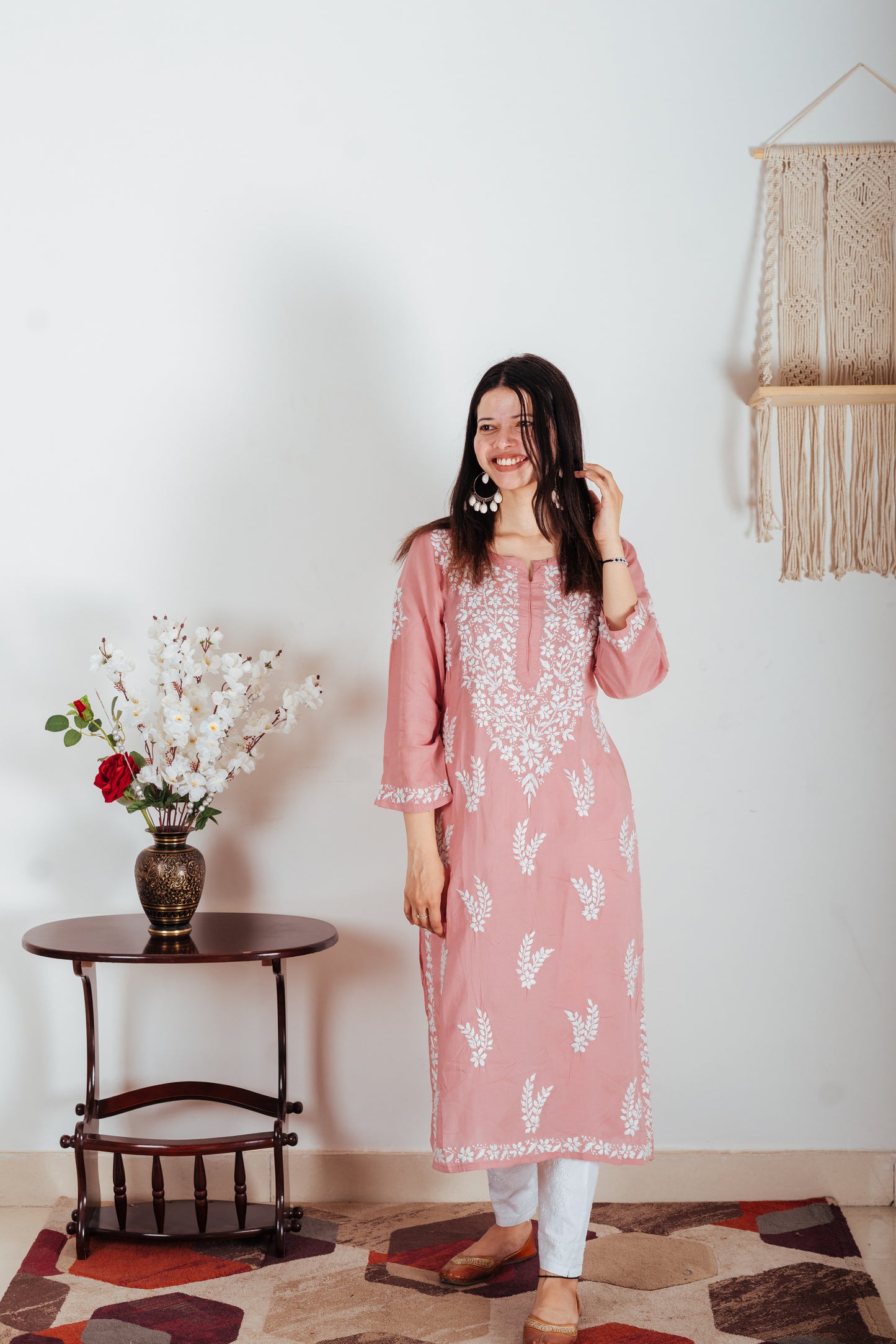 Coral Blush - Modal Chikankari Kurti