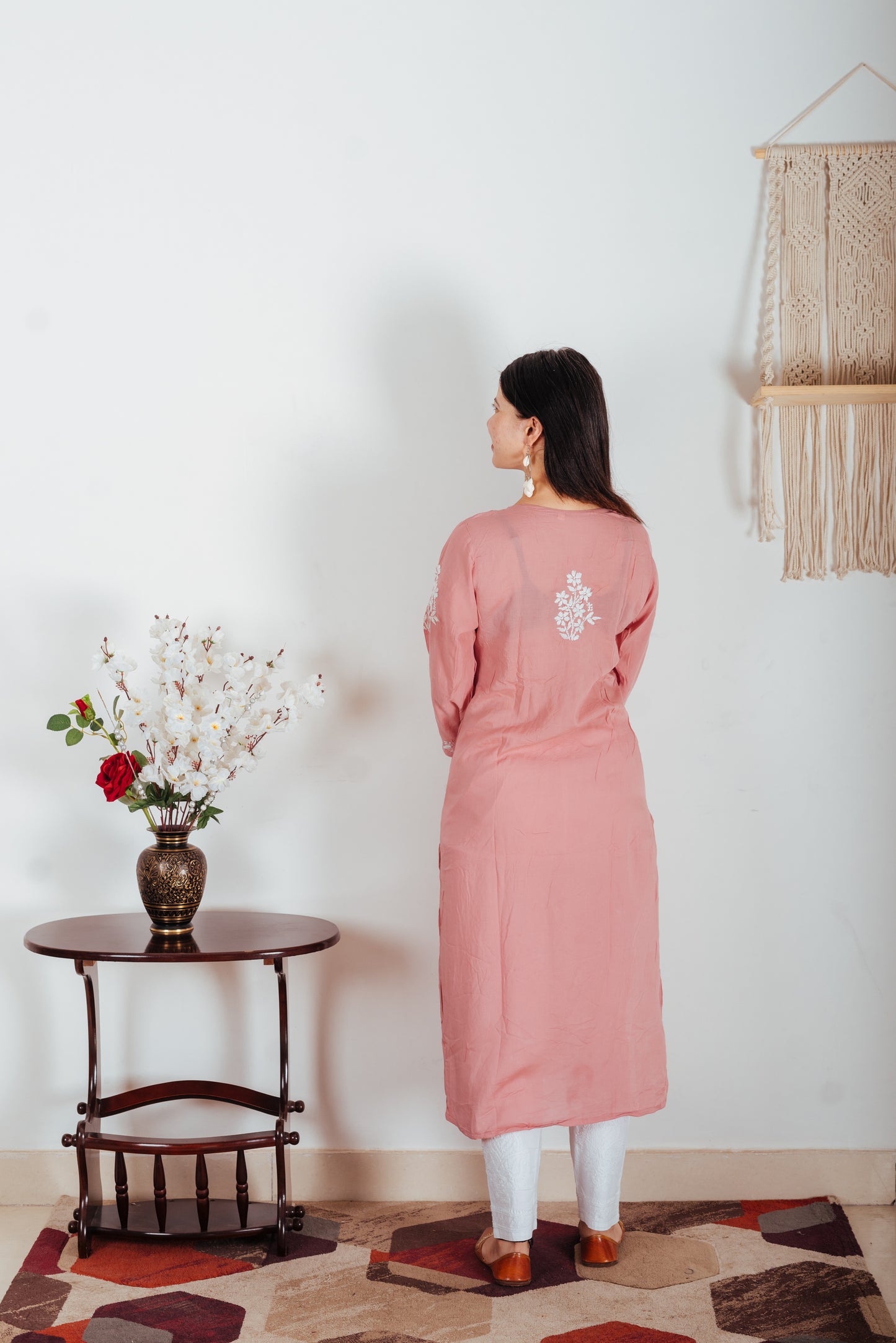 Coral Blush - Modal Chikankari Kurti