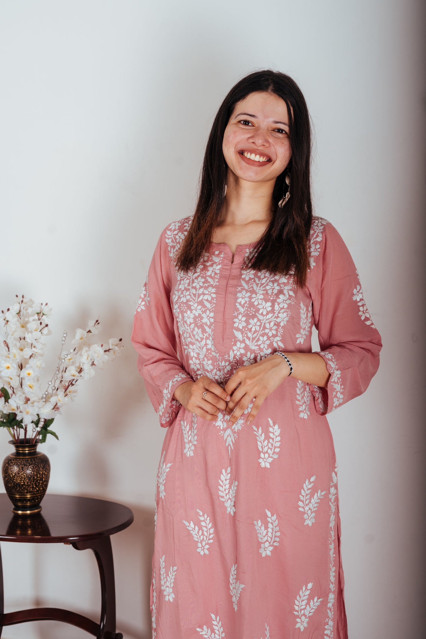 Coral Blush - Modal Chikankari Kurti