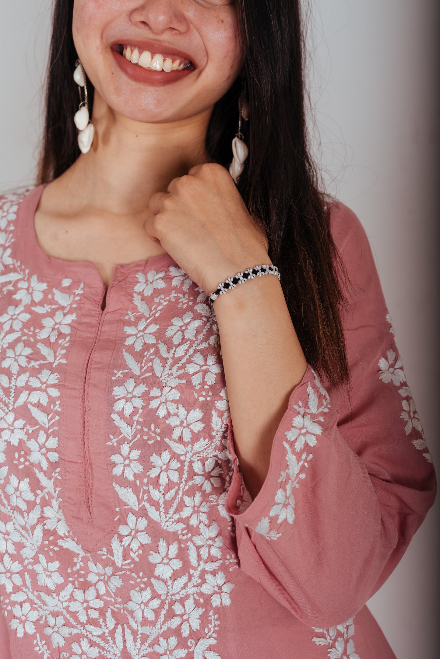 Coral Blush - Modal Chikankari Kurti