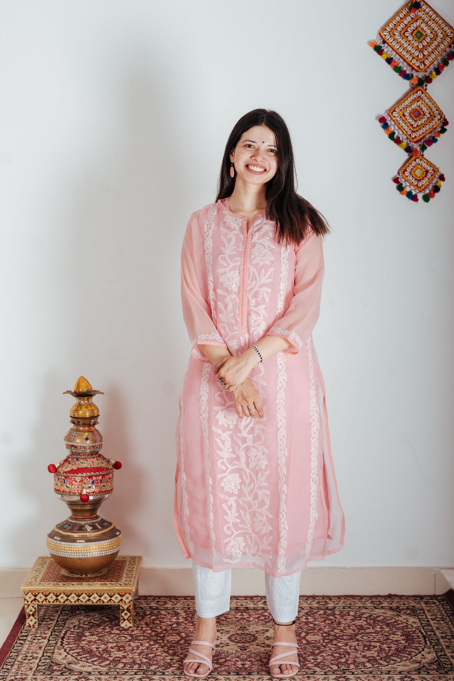 Coral Cove - Georgette Chikankari Kurti with Lining