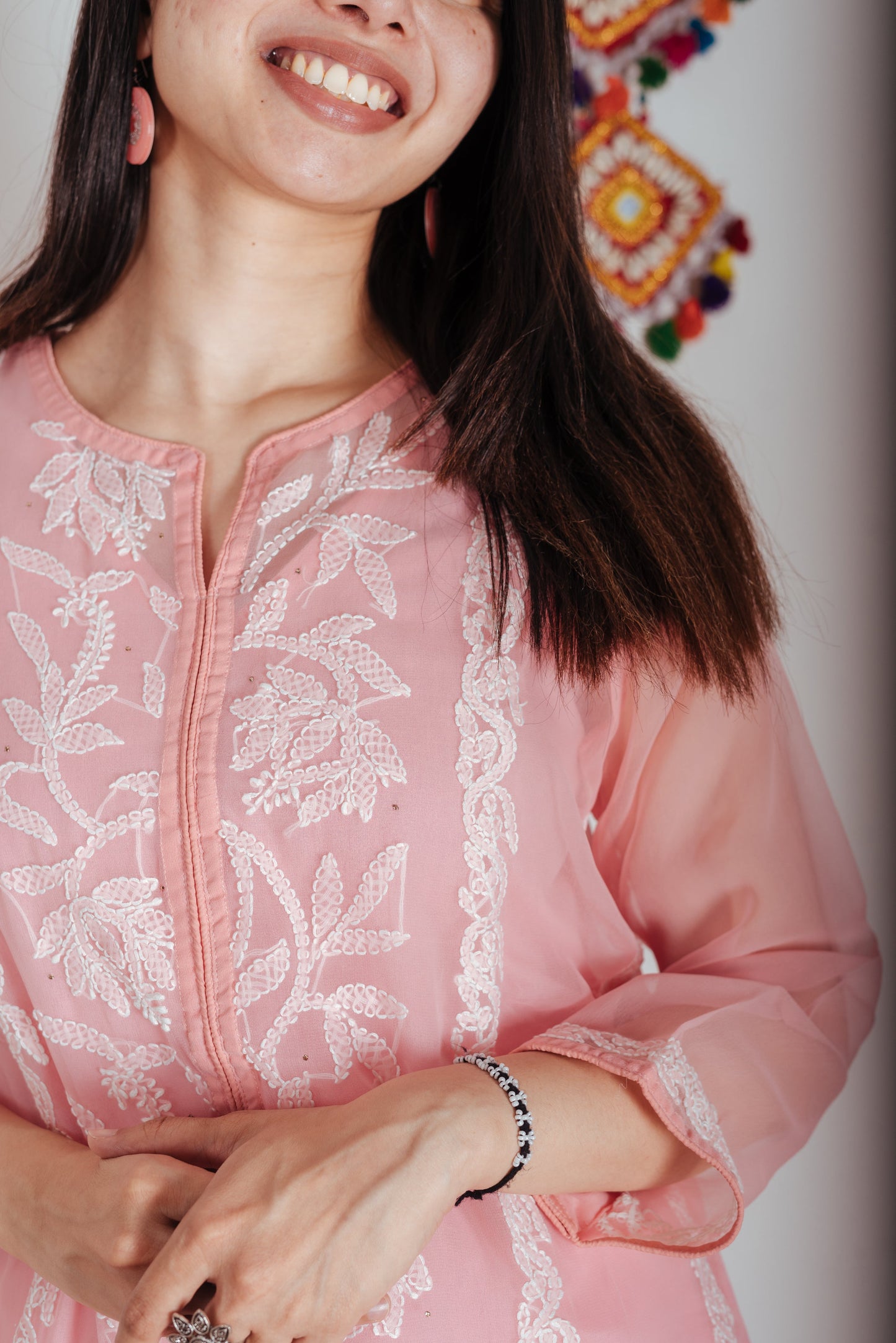 Coral Cove - Georgette Chikankari Kurti with Lining