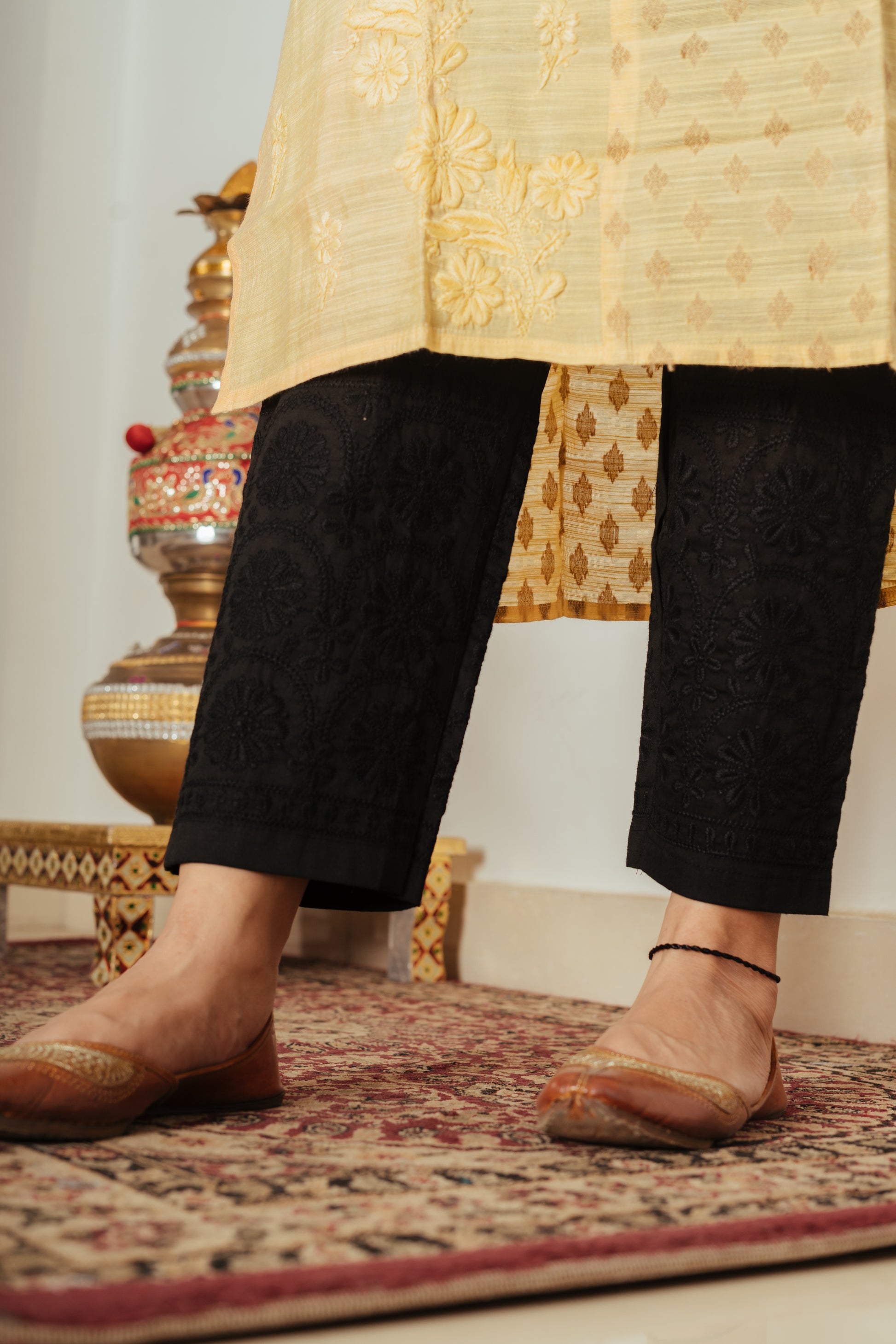 Cotton Hand Embroidered Chikankari Straight Pants