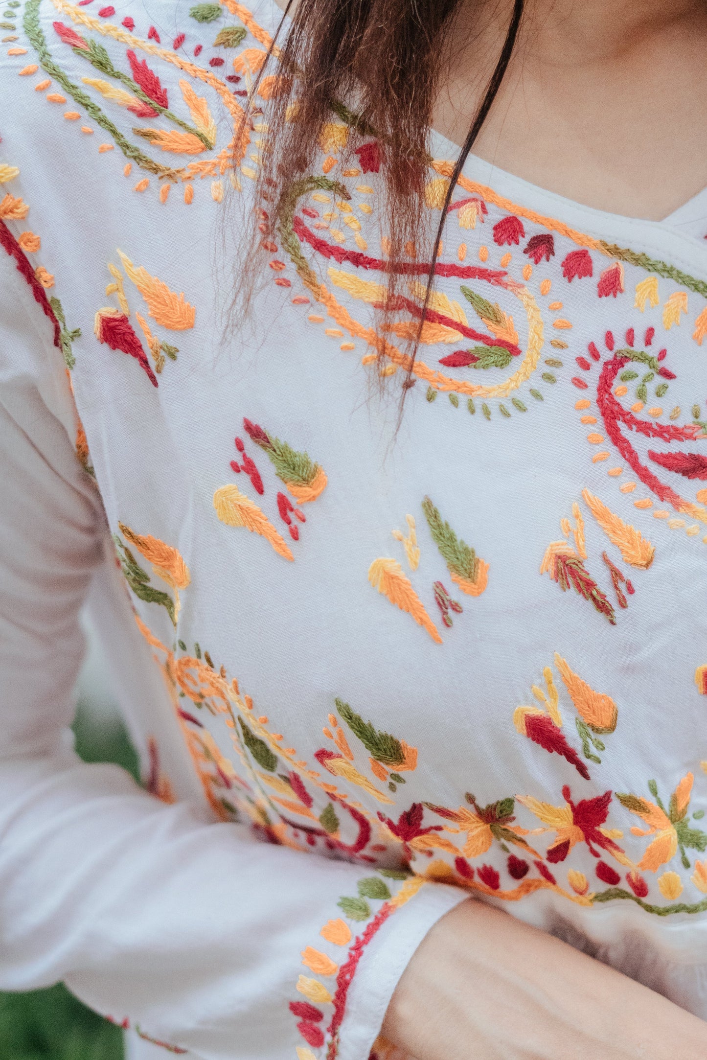 Peacock Plume - Muslin Chikankari Short Top