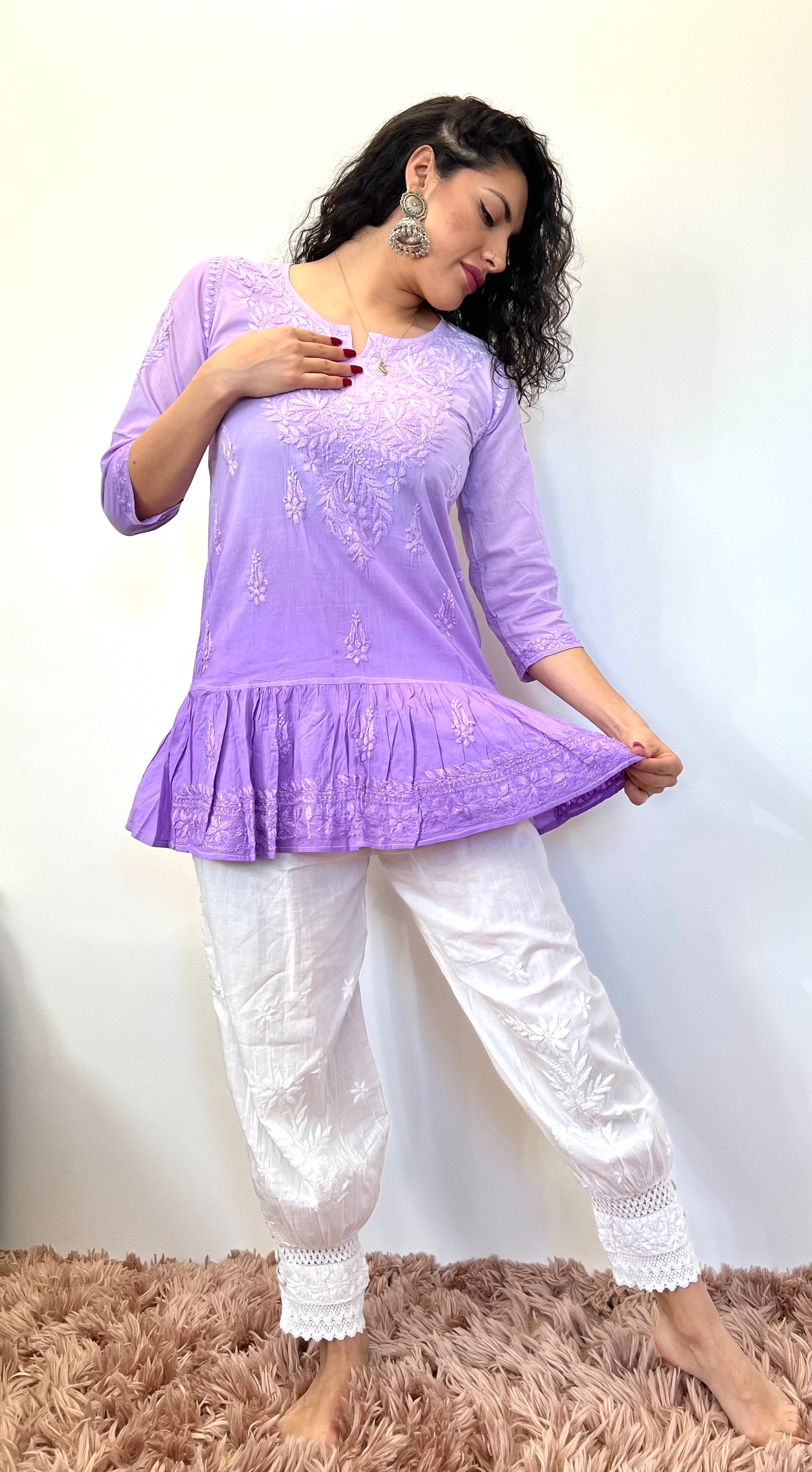 Lavender Luxe - Pure Cotton Chikankari Short Top