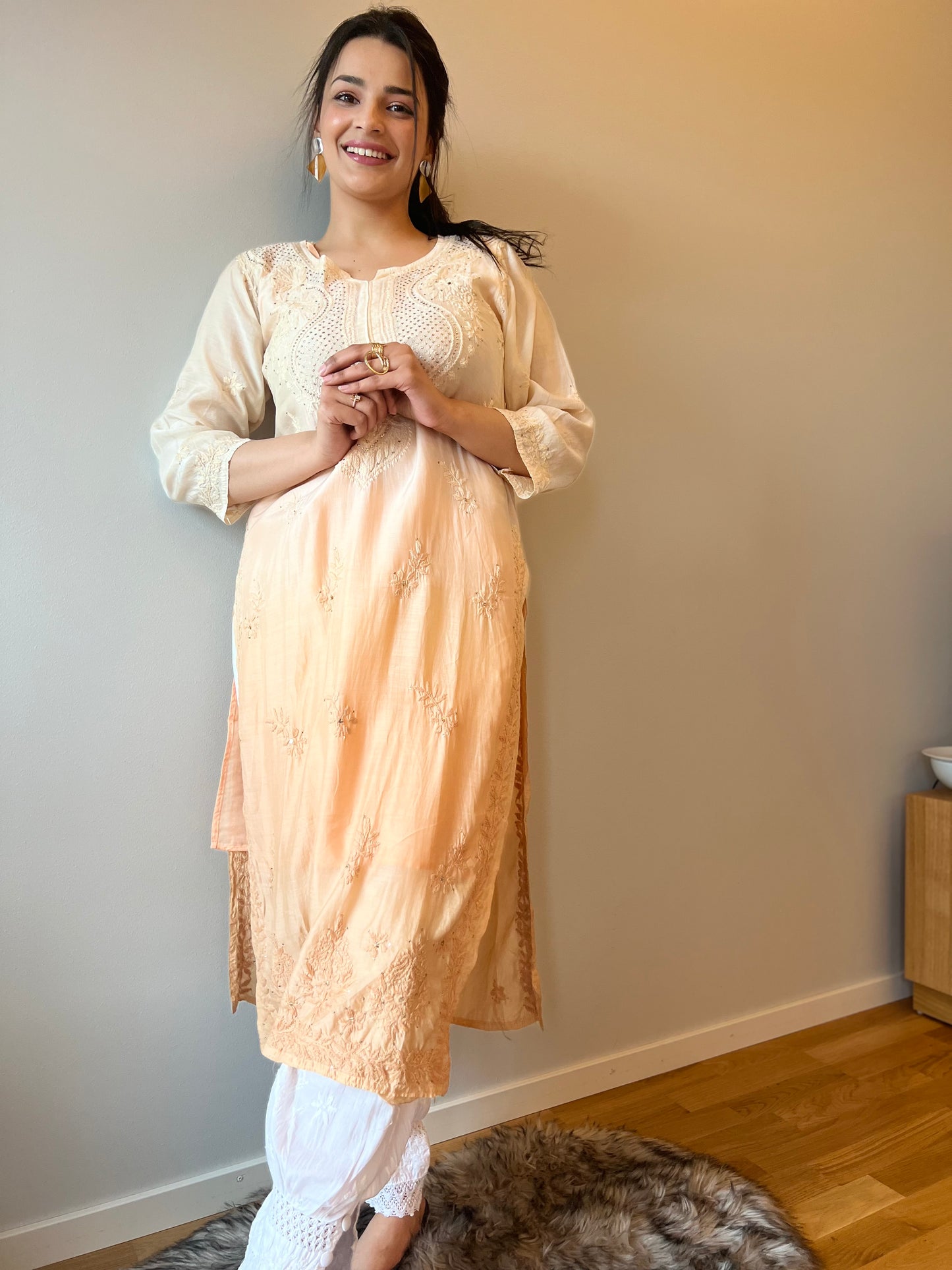 Mocha Blend - Mul Chanderi Chikankari Kurti