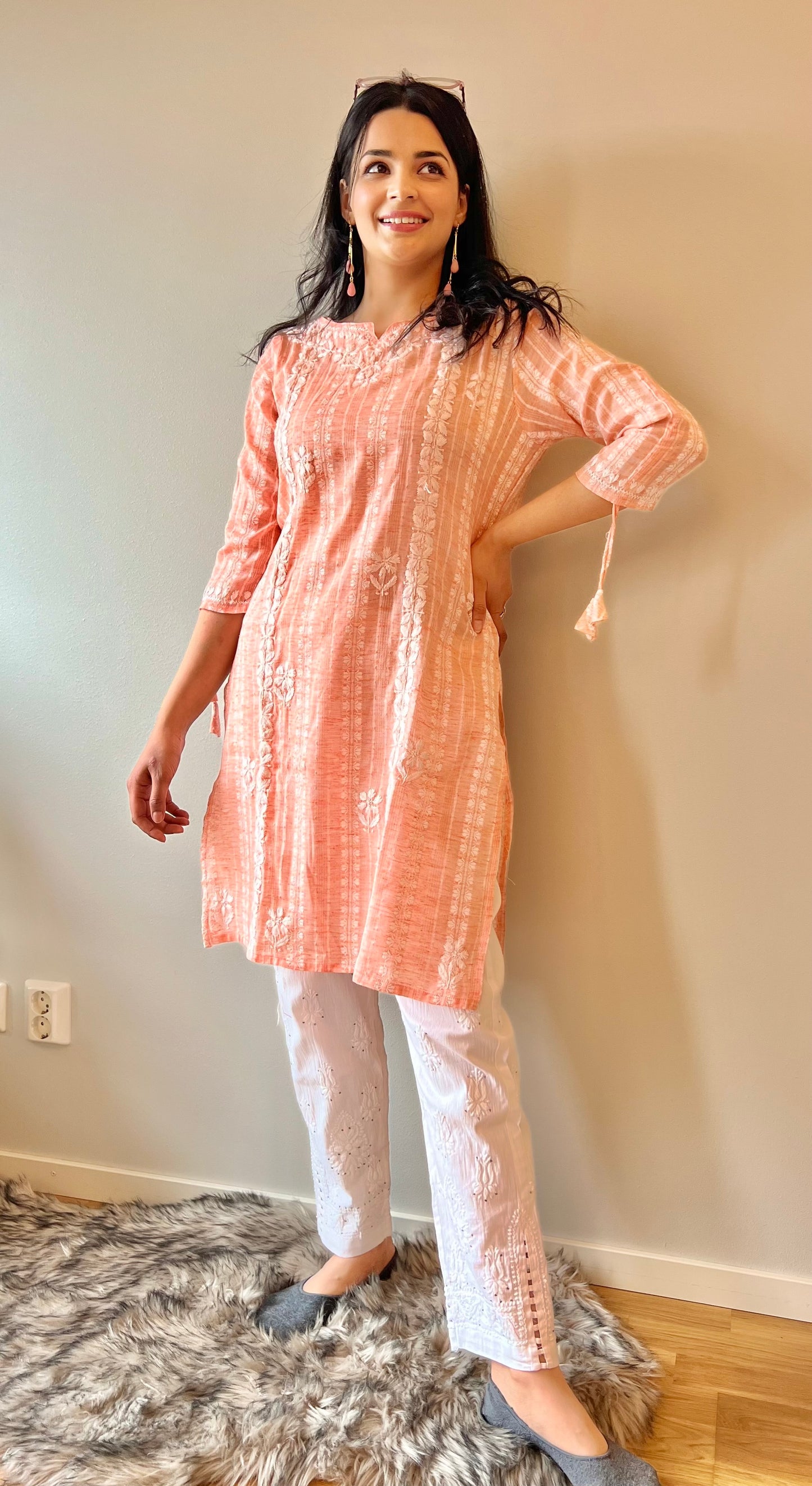 Elegant Ensemble - Printed Handcrafted Chikankari Kurti with 3/4th Sleeves