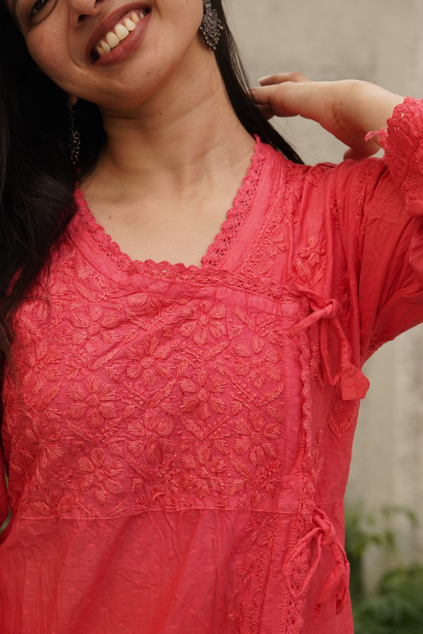 Ellora Elegance - Angarkha style side-slit Chikankari Kurti